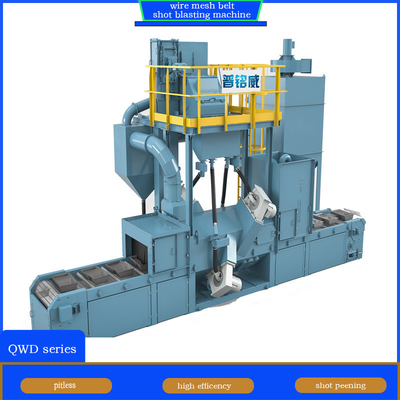 Machine de soufflage à la bande de convoyeur à filet de fil jaune et bleu pour le décapage des pièces