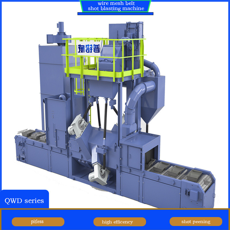 Machine de soufflage à la bande de convoyeur à filet de fil jaune et bleu pour le décapage des pièces